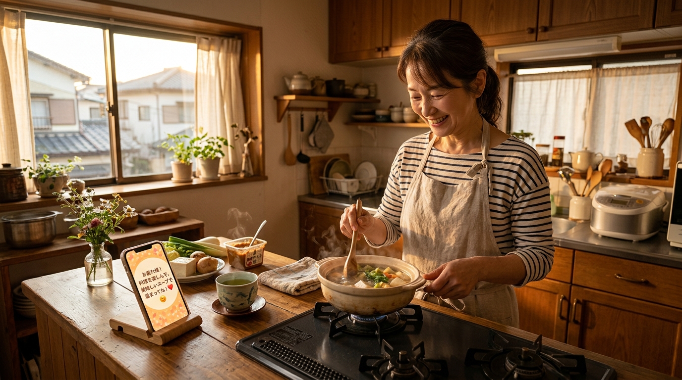 自炊の減点方式をやめ、お惣菜や簡単なおかずでも自分を肯定する優しい食卓のイメージ