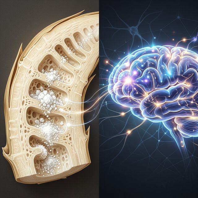 チロシンの結晶と、活性化する脳のイメージ図。科学的かつアーティスティックな表現。